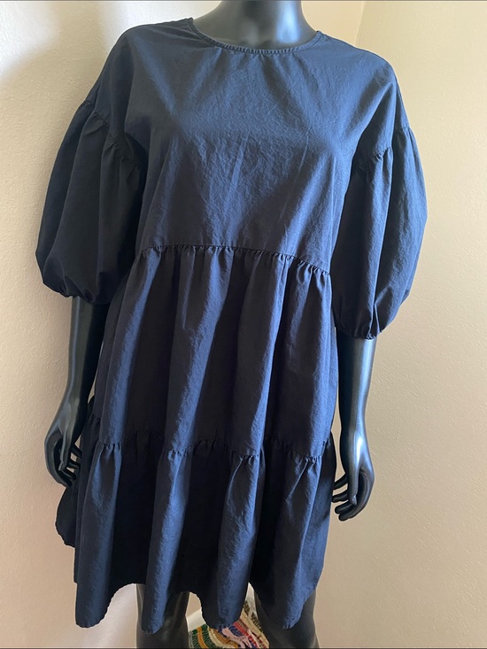 a new day Dresses & Skirts - a new day Cotton Black Tiered Puff-Sleeve Casual Dress
